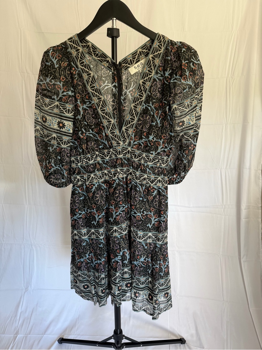 NWT Sea Dress - Small - Black Floral V-Neck Tiered Mini Dress